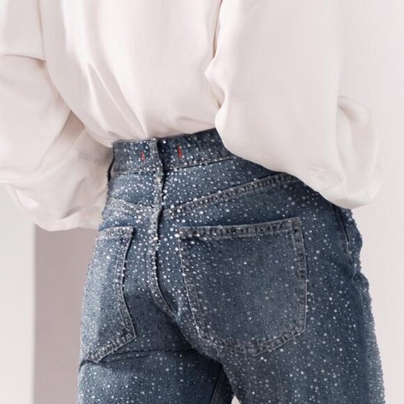 ZARA SS24 STRAIGHT CUT MID RISE RHINESTONE JEANS ZW COLLECTION 4877/047 018/273 - Picture 7 of 16